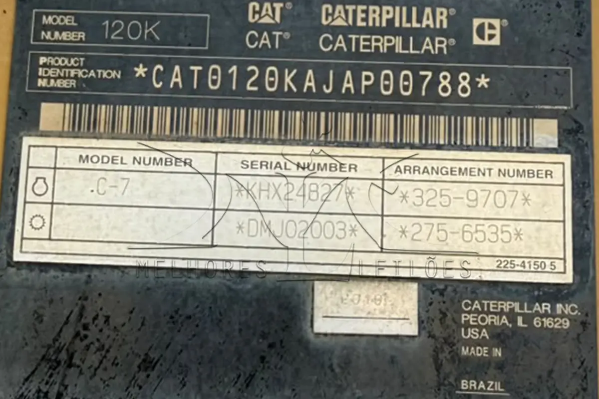 LOTE 002 - MOTONIVELADORA - CATERPILLAR 120K - ANO 2010