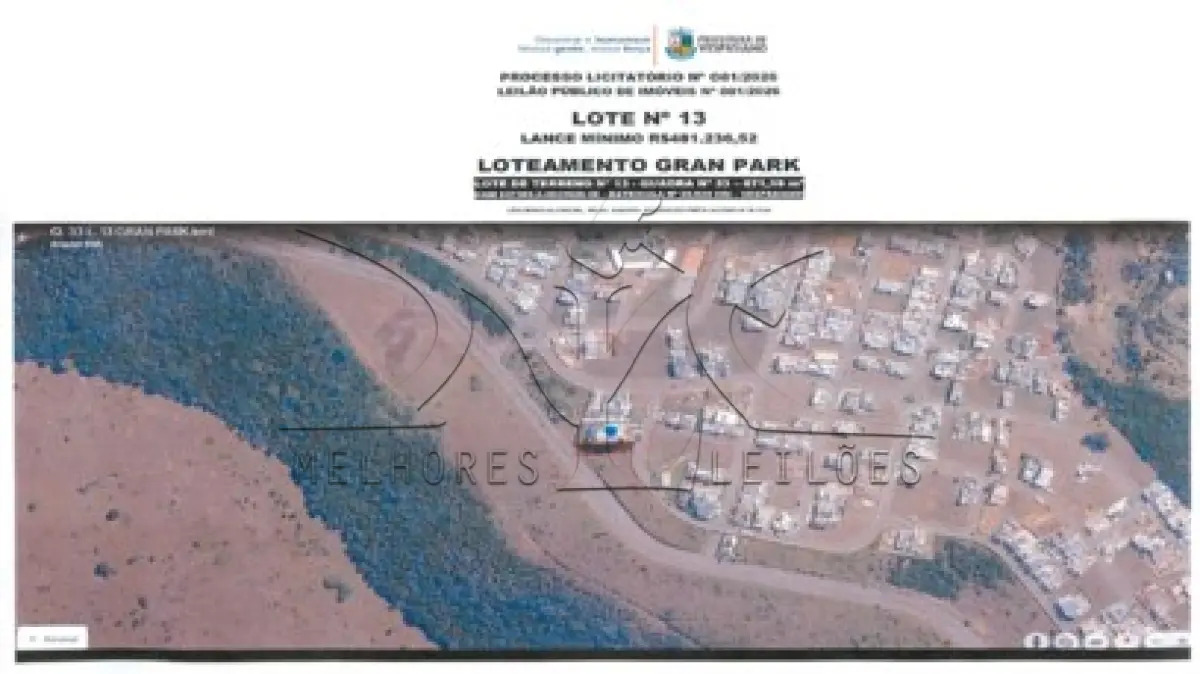 LOTE 013 - Imóvel matriculado sob n° 20.926: Lote de n° 13 (treze), da quadra n° 33 (trinta e três) com área de 671,19m²