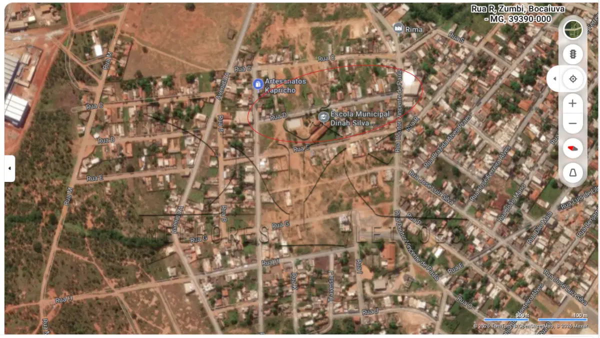 LOTE 001 - Um lote, Bocaiuva/MG Rua "D", Bairro Alto do Zumbi, com área  de 360 m², avaliado em R$ 250,00/m² (duzentos e cinquenta reais por metro quadrado
